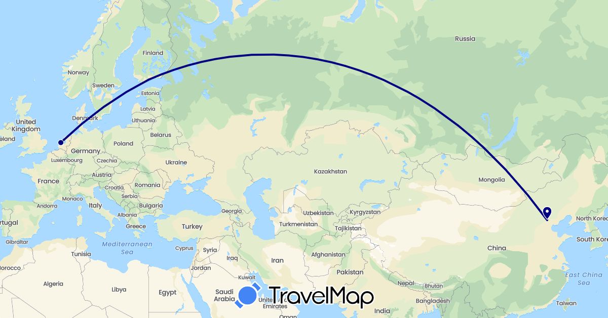 TravelMap itinerary: driving in China, Finland, Netherlands (Asia, Europe)
